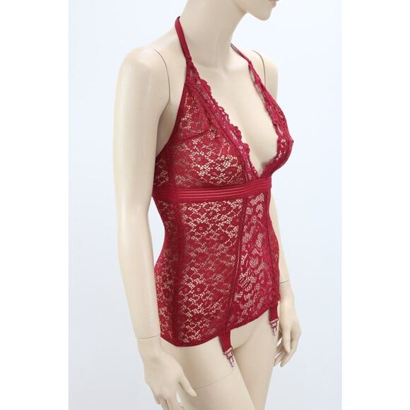 New Victorias Secret Red All Lace Nightie Halter Babydoll Bodycon Garters XS NWT - Picture 4 of 8